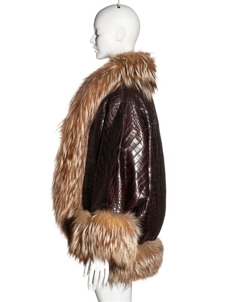 ysl crocodile skin jacket|Yves Saint Laurent Haute Couture brown crocodile and fox fur .